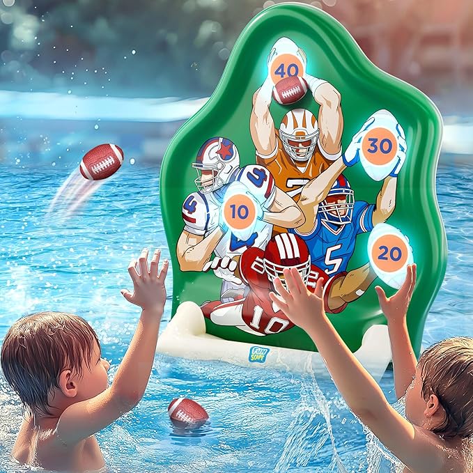 Funscape Kids Fun Pool Toys, Inflatable Football Toss Target Game, Swimming Pool Floats, Beach Yard Outdoor Water Play, Summer Party Birthday Sport Gift 3 4 5 6 7 8 9 12 Yrs Boy Girl Teen