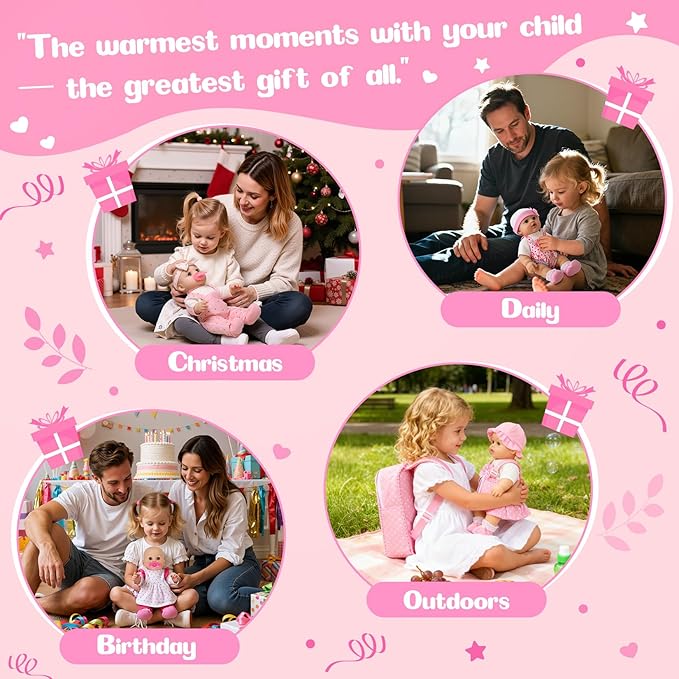 Mastom 12'' Baby Doll Playset with 4 Outfits Backpack, 12 Inch Realistic Baby Dolls with Clothes Backpack and 2 Bottles Bib Quilt Nipple Socks, Pretend Play Baby Doll Gift for Toddlers Girls Age 3+