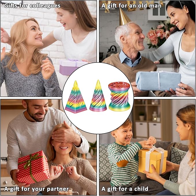 3PCS Impossible Cone,3D Printed Spiral Cone Fidget Toys,Impossible Pyramid Passthrough Sculpture,Stress Relieving Toys for Adults and Kids,Stocking Filler White Elephant Gifts(Rainbow)