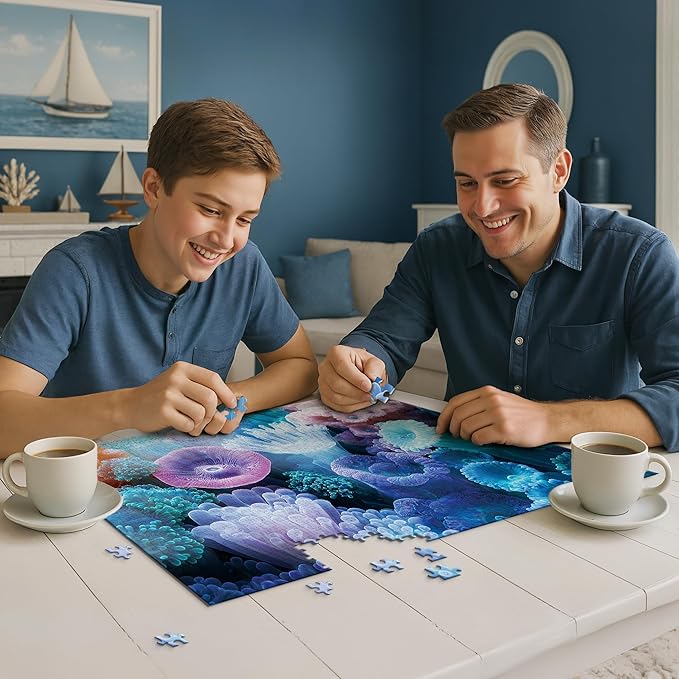 1000 Piece Puzzles for Adults,Colorful Coral Anemone Jigsaw Puzzle,Blue Ocean Puzzles 1000 Pieces,Creative Games Difficult Underwater World Puzzle Home Decor Toy for Adults (27.5"x19.6"), 1:1 Poster