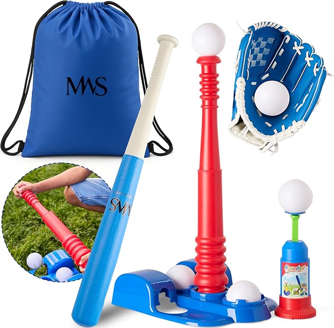 T Ball Sets For Kids 3-5 tball set for toddlers baseball tee for 5-8 with Glove Bat 6 Balls Adjustable Stand And Bag Baseball Toy Set For Indoor Outdoor Play Motor Skill Development Gift Boys Girls