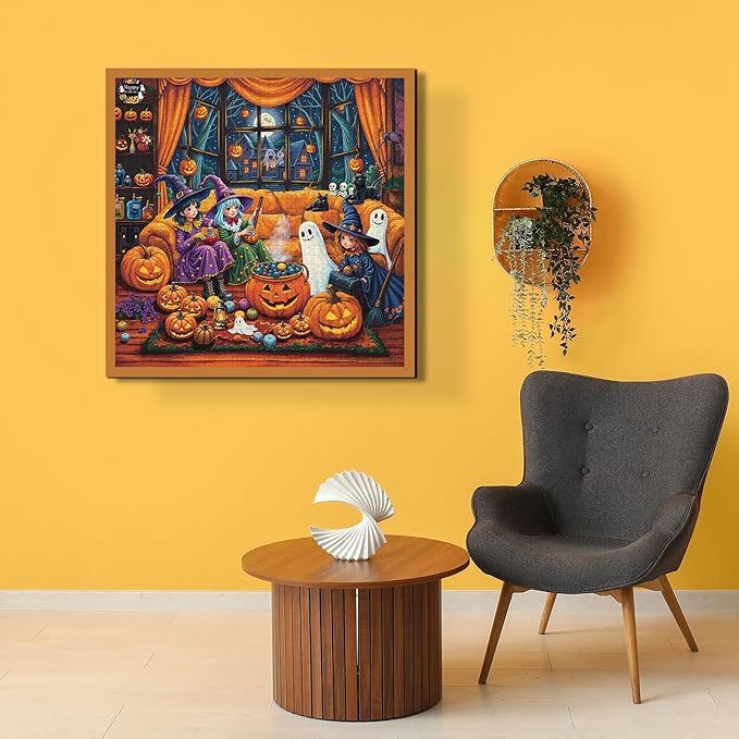Halloween Party Puzzles for Adults 1000 Pieces, Witches Ghost Pumpkin Jigsaw Puzzles, Difficult Fall Candy Art Puzzles