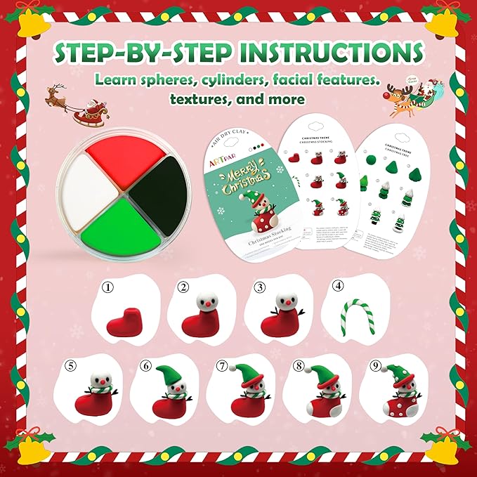 Air Dry Clay Kit for Kids,Christmas Crafts Supplies,12 Boxes Modeling Magic Clay Kit with Sculpting Tools Tutorials,Xmas Snowman Holiday Party Decor Gifts for Boys & Girls Age 3-12 Years