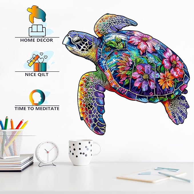 Wooden Puzzles for Adults, About 150 Pieces Unique Puzzles for Adults, Irregular Animal Shaped Wooden Jigsaw Puzzles, Creative Gift,11.1 x 5.5 inch, Turtle