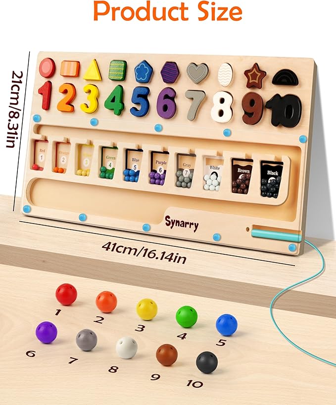 SYNARRY 3 in 1 Montessori Toys for 3+ Year Old, Educational Magnetic Color and Number Maze, Shape & Number Wooden Puzzle Counting Learning Toys, Easter Basket Stuffers Gifts for Kids