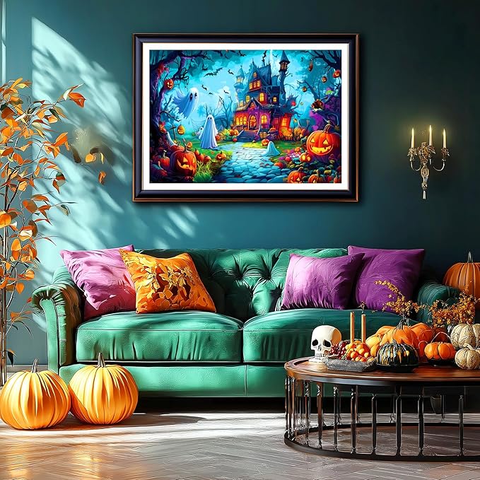 Halloween Haunted House 1000 Piece Jigsaw Puzzle for Adults Gothic Mansion Spooky Ghosts Pumpkins Night Scene Horror Fun Challenging 1000pc Jigsaw for Game Night(27.6"x19.7")