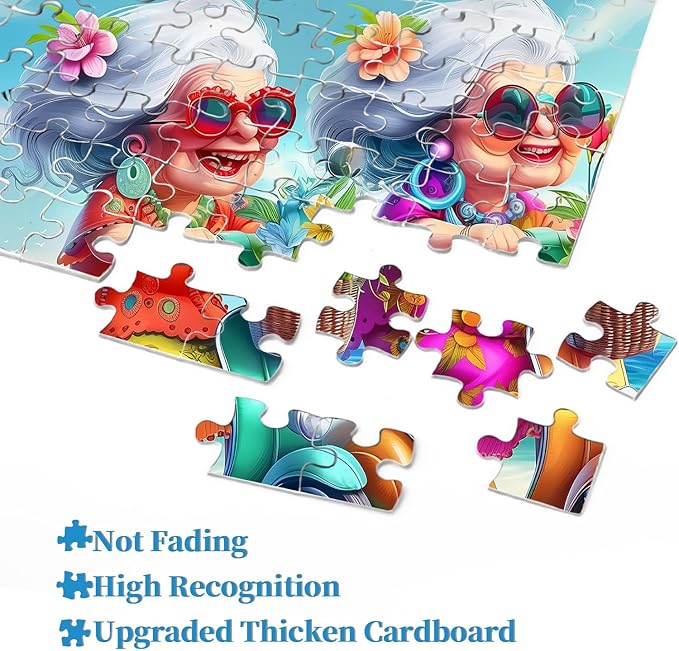 Summer Beach 1000 Piece Puzzle for Adults, PICKFORU Funny Beach Ride Jigsaw Puzzles, Unique Difficult Grandma Motorcycle Theme as Home Decor