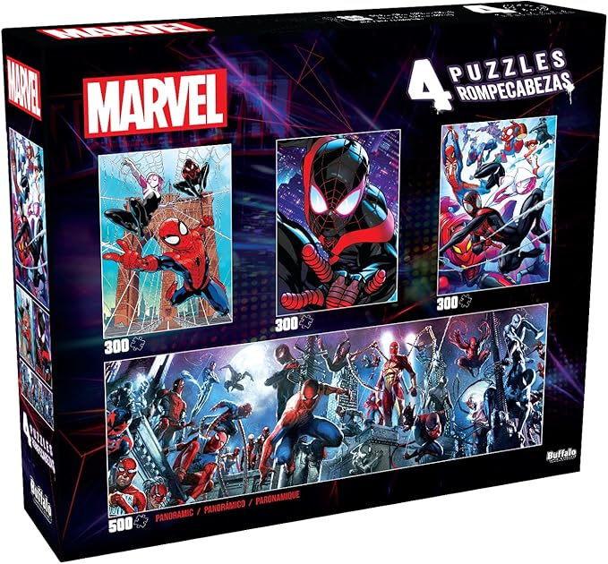 Buffalo Games - Marvel - 4 x 1 Multipack -Spider-Verse - Multi Piece Jigsaw Puzzle for Adults -Challenging Puzzle Perfect for Game Nights - Finished Size Varies