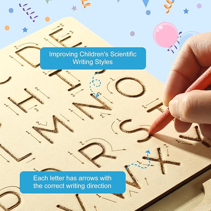Wooden Letters Practicing Board,Reusable Handwriting Alphabet Tracing Board Double-Sided Toddlers and Preschool Gifts Learning Toys Learning to Write ABC for Kids Ages 3-8