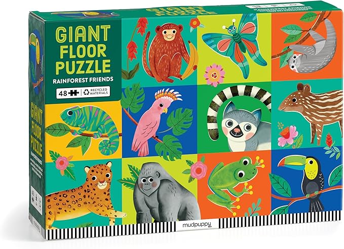 Mudpuppy Rainforest Friends – 48 Piece Giant Floor Jigsaw Puzzle Featuring A Colorful Scene of Different Kinds of Rainforest Animals