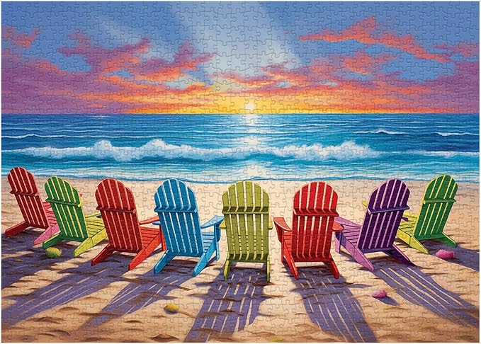 Beach Puzzles for Adults 1000 Pieces and up, PICKFORU Colorful Puzzle Collection Lounge Chair Beach Scene, Summer Puzzle as Home Decor
