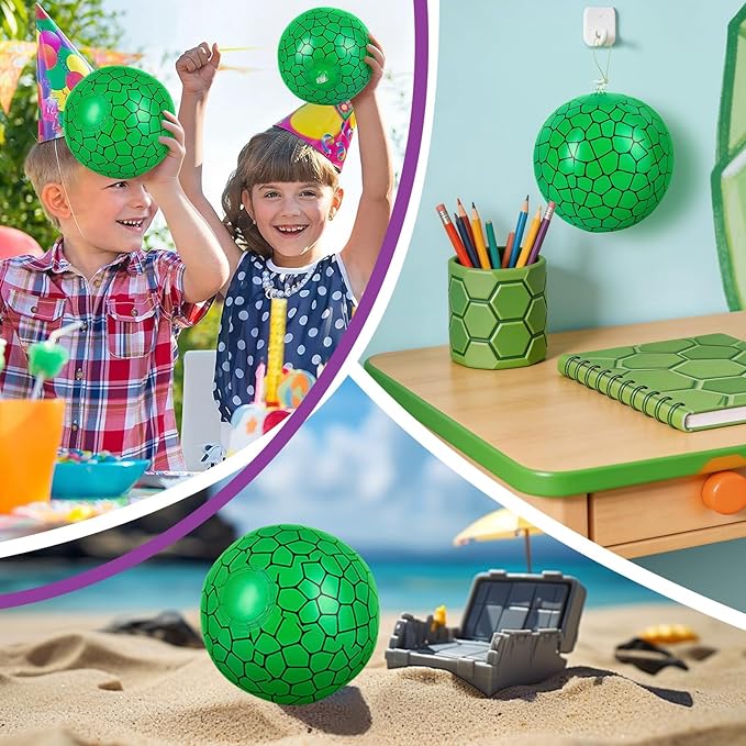 12 Pack Turtles Themed Beach Balls - 6 Inches Inflatable Floating Balls for Birthday Party Decorations, Summer Pool and Beach Game, and Bulk Birthday Party Favors