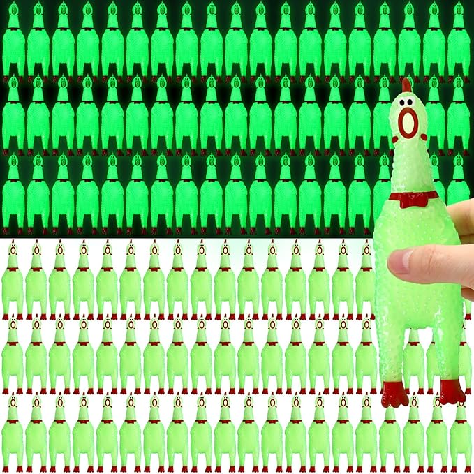 Honoson 150 Pcs Glow in The Dark Rubber Chicken 6.5 Inch Luminous Screaming Glowing Novelty Squeaky Chicken Prank Novelty Toy Party Favors for Adults, Family Games (Green)