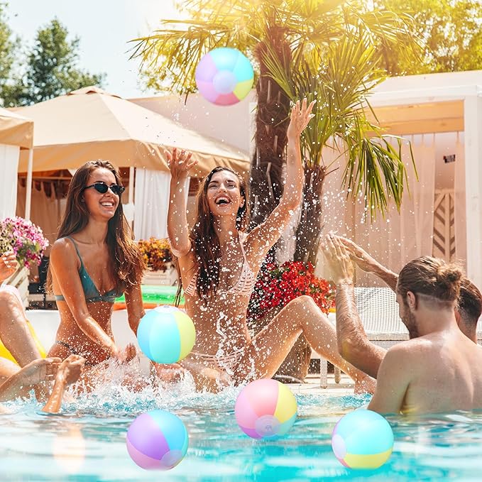 12 Pcs Pastel Inflatable Beach Balls Bulk Pastel Color Jumbo Big Beach Balls Baby Shower Birthday Summer Swimming Party Decorations Favor Water Games(10 Inch,Macaron Color)