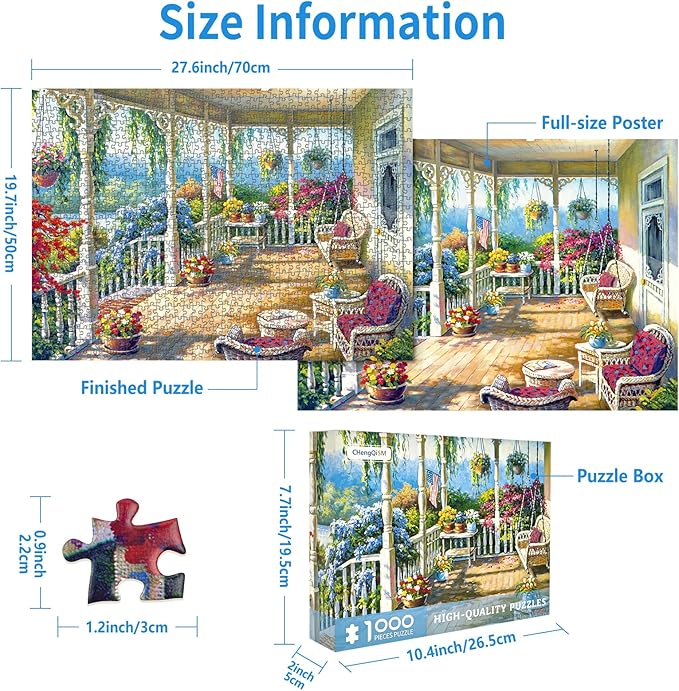 1000 Piece Puzzle for Adults, Floral Front Porch Puzzles for Adults 1000 Pieces, Floral House Porch Jigsaw Puzzles 1000 Pieces Charming Flowering Portico Puzzle Oil Painting Puzzles for Seniors Teens