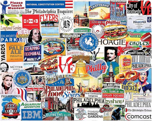 White Mountain 1000 Piece Jigsaw Puzzle Philadelphia State Collage Puzzles with Large Pieces Gift for Adults and Family 24"x30" - I Love Philly