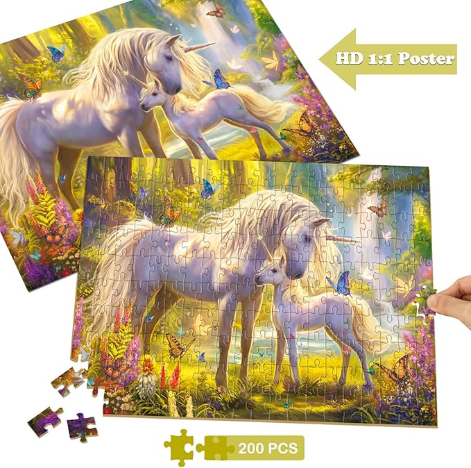 RANSUNN Puzzles for Kids Ages 6-8 8-10 - Unicorn and Foal, 200 Piece Puzzles for Kids, Learning Educational Jigsaw Puzzles Toys Gifts for 6 7 8 9 10 Year Old