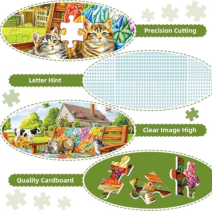 300 Pieces Puzzles for Adults,Cats Cow Animal Puzzle for Adults,300 Pieces Puzzles for Seniors Large Piece,Quilt House Jigsaw Puzzle for Kids Ages 8-10,Challenging Family Game, 20.5x15 in