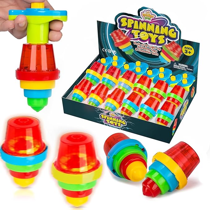 IPIDIPI TOYS Spineez Light Up Spinning Tops – 12-Pack LED Spinner Toys, Easter Basket Stuffers for Kids, Birthday Party Favors, Goodie Bag Stuffers, School Prizes for Boys & Girls – Red