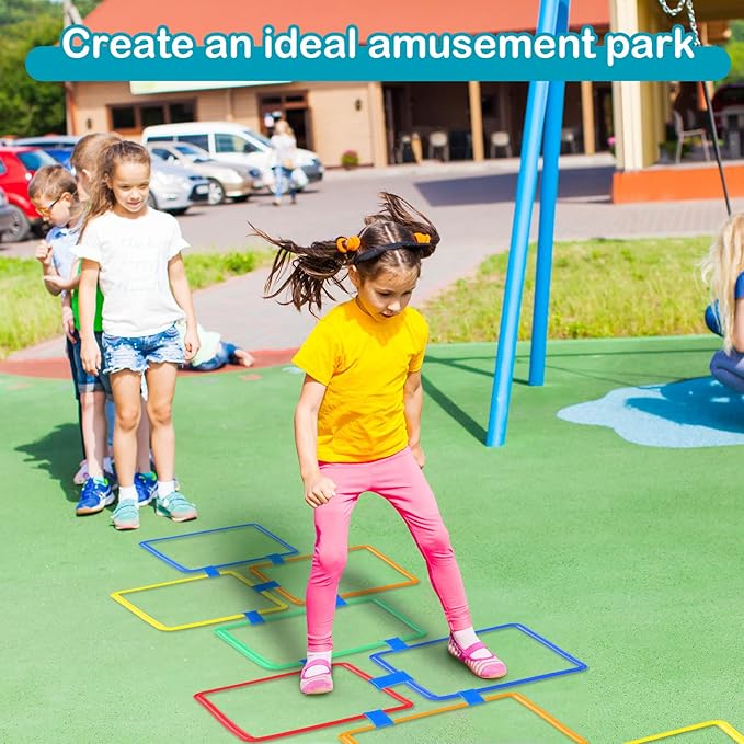 Woanger Hopscotch Outdoor Squares Hopscotch Ring Game with Connectors Outdoor Indoor Obstacle Course for Kids Playground Agility Training