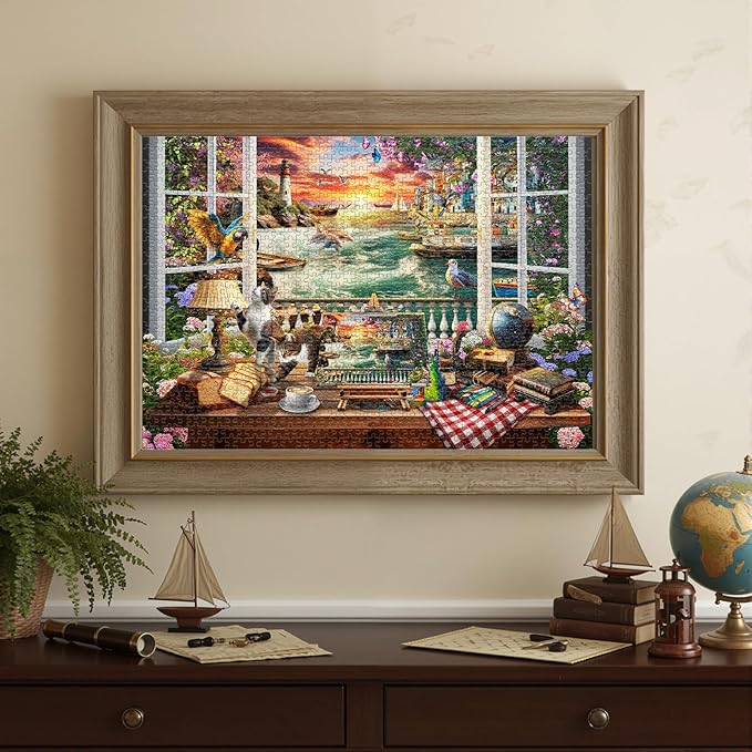 1000-Piece Puzzle for Adults - Relaxing Jigsaw Puzzle for Adults, Fun and Challenging Jigsaw Puzzles, Seaview by The Window Puzzle, 26.65 x 19.25 in