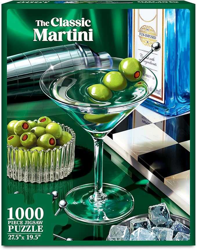 Jigsaw Puzzle 1000 Pieces - The Classic Martini, Cocktail Puzzle for Adults with Full-Size Poster, Vibrant Art, Brain-Boosting Fun for Adults, Gifts for Cocktail Lovers, Finished Size 27.5" x 19.5"