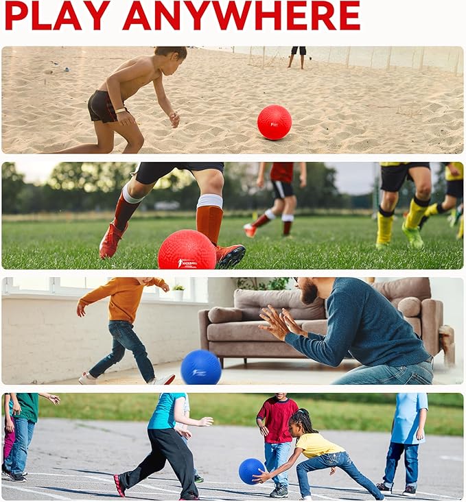 8.5 Inch Kickball Set, Dodgeballs 2 Pack, Playground Balls Gift for Kids & Adults, Bouncy Balls Includes Pump and Bag, Handball for Outdoor & Indoor Games, Official Size for Camps