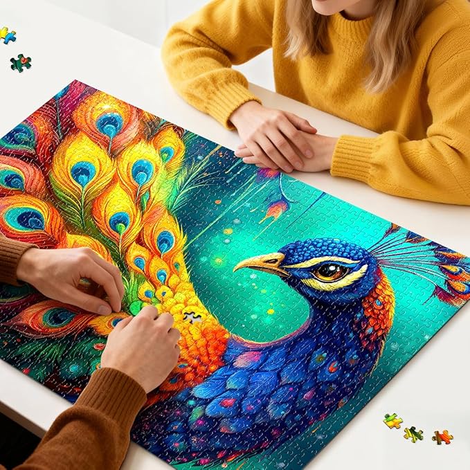 ROSE RAIN Premium 1000 Pieces Jigsaw Puzzles for Adults with Letters on Back Dust-Free Thick HD Board - Colorful Fantasy Peacock Bird Animal Art Hard Fun Stress Relief Gift for Family Game Night