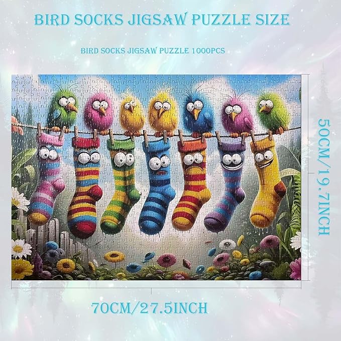 Birds Family Puzzles for Adults 1000 Pieces,Colorful Cartoon Socks 1000 Piece Puzzle for Adults,Hard Difficult and Challenging Jigsaw Puzzles Toy Games,Home Wall Decor 27.5 X 19.7inch
