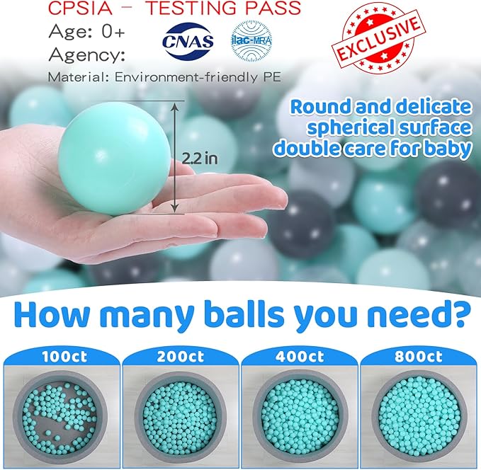 STARBOLO Ball Pit Balls for Toddlers Pack of 100 200 500 - BPA&Phthalate Free Non-Toxic Crush Proof Soft Plastic Balls for 1-5Years Old Toddlers Girl Kids Birthday Pool Playpen Tent Party