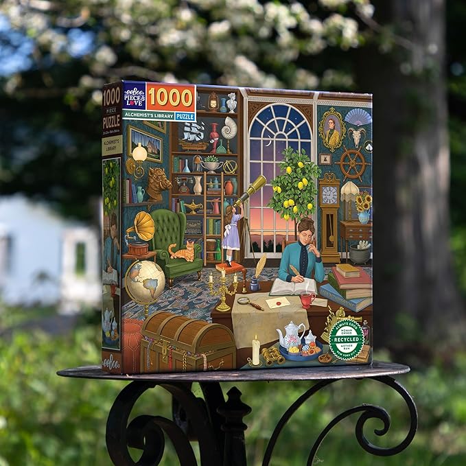 eeBoo 1000 Piece Puzzle - Alchemist's Library Jigsaw Puzzle for Adults, Square 23" x 23" Made with Recycled Board & Vegetable-Based Ink