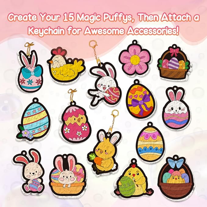 Taotuo Magic Foam Texture Painting Kit - 3D Art Puffy Paint Kit, Easter Theme,15 Mess-Free Paint by Number Craft for Ages 3-10