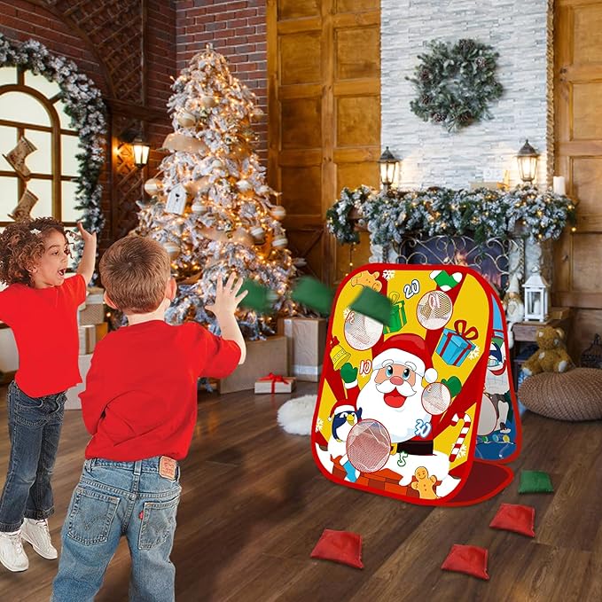 Christmas Party Games for Kids Adults Bean Bags Toss Game Double Side Collapsible Cornhole 8 Score Holes Christmas Toys Party Favors Supplies Carnival Yard Indoor Outdoor (6 Bean Bags)