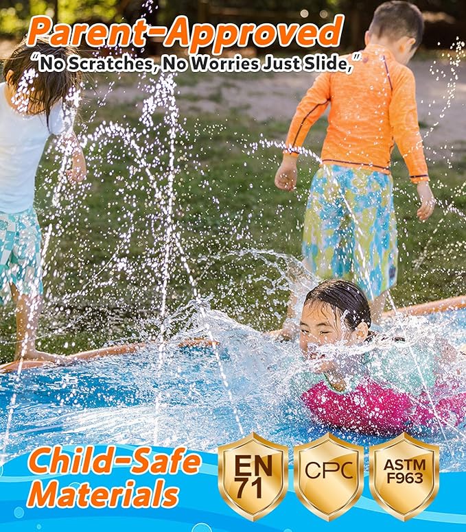 Spring Water Slip and Water Slide for Kids Backyard, 22ft*3 Racing Lanes Slip Water Slides with Sprinkler for Age 5-8 8-12, Summer Outdoor Water Toy with 3 Inflatable Bodyboards