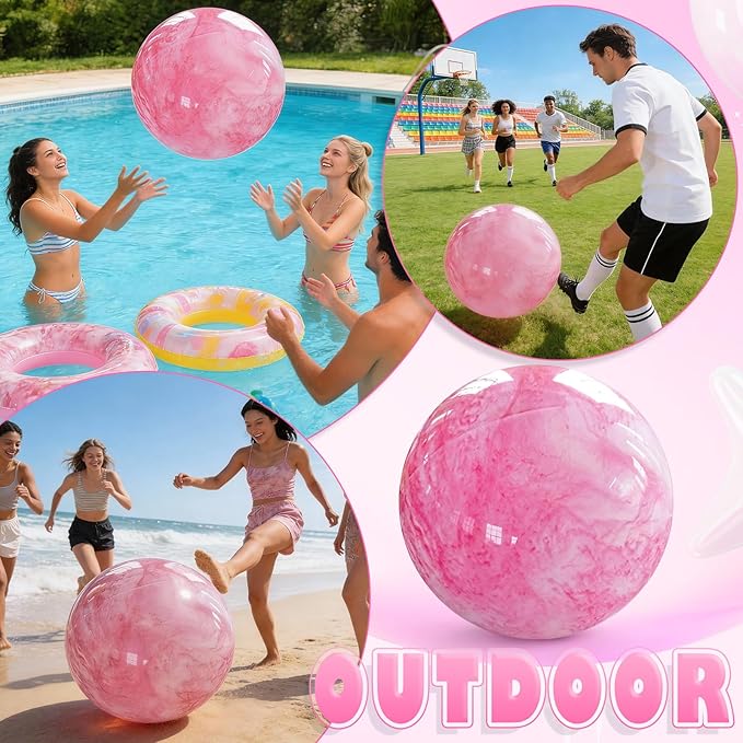Lewtemi 16 Inch Jumbo Inflatable Playground Ball Marbleized Giant Large Rubber Kickball Four Square Bouncy Balls Giant Beach Dodgeball for Swimming Pool Sports Activities
