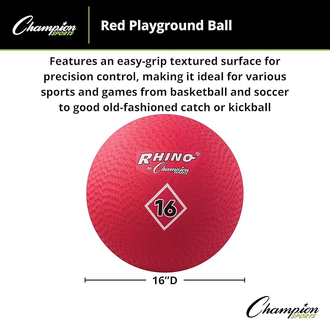 Champion Sports Playground Ball – Durable High-Bounce Ball, Sizes 5", 6", 7", 10", 13" & 16" for Gym, Recess & Play