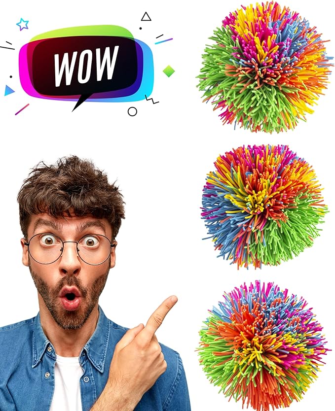 JA-RU Fluff & Toss Mini Stringy Balls for Kids (12 Pack, 3 Each) Sensory Stress Toys With Soft Rubber Strings. Silent Fidget Toys. Bulk Party Favors. 1072-12s