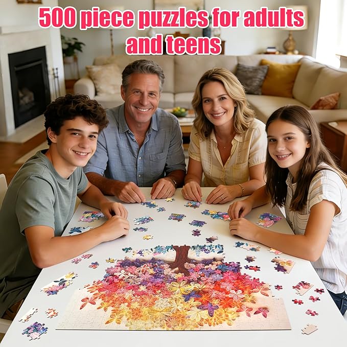 500 Piece Puzzle for Adults - Tree of Life Colorful Butterflies & Flowers Design, Challenging Family Game Night Puzzle, Perfect for Group Gatherings & Stress Relief