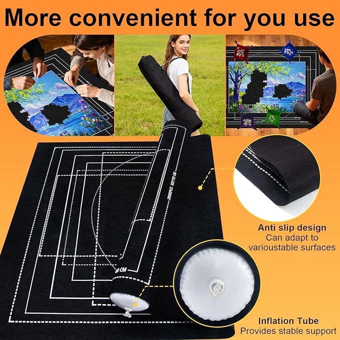 Jigsaw Puzzle Mat Roll Up with Storage Bag & 8 Sorting Trays, Air Pump System & Portable Puzzle Board & Saver for Up to 2000 Pieces, Felt Mat for Travel