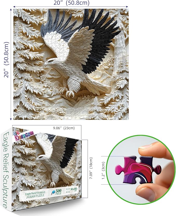 500 Piece Jigsaw Puzzle for Adults, Carved Eagle Design with White Forest Scene, 500 Pieces Eagle Puzzles Perfect for Family Games, Relaxing Entertainment & Home Decor