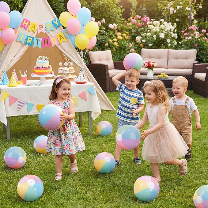 12 Pcs Pastel Inflatable Beach Balls Bulk Pastel Color Jumbo Big Beach Balls Baby Shower Birthday Summer Swimming Party Decorations Favor Water Games(18 Inch,Macaron Color)