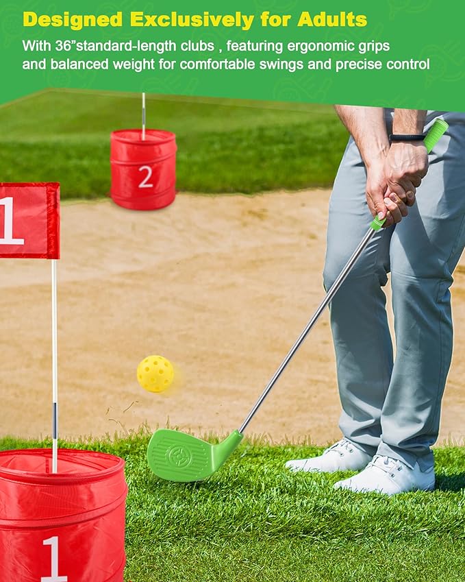ASONA Green Golf Yard Game Clubs Set for Adults Perfect for Outdoor Backyard Beach Lawn and Social Fun, 36” Standard Length Size with Plastic Oversized Club Head for Birthday or Father’s Day