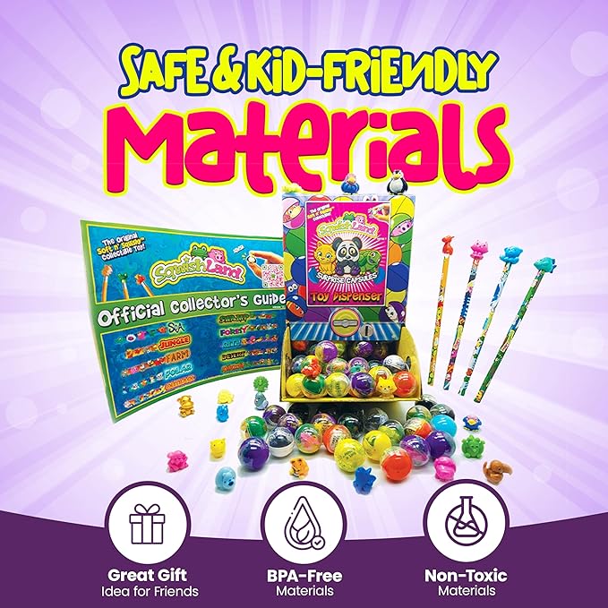 Sqwishland Bulk Box Series 6 – Mini Capsule Squishy Fidget Toys for Party Favors, Pencil Eraser Toppers, Treasure Box for Birthday Party & Celebration, Birthday Gifts for Students, 250 Capsules