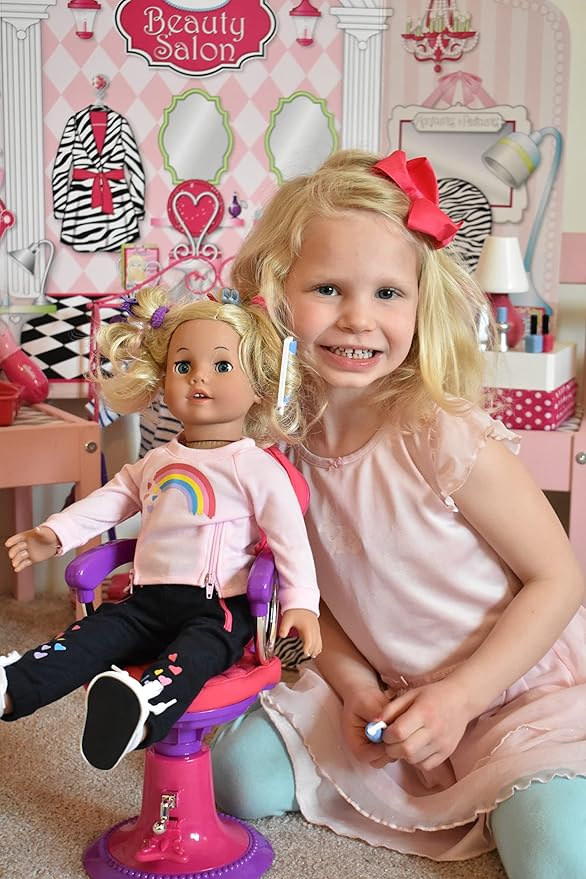 Sophia's Hair Salon Complete 30 Piece Set with Styling Tools, Hair Ties, Brush, Mirror, Blow Dryer, Salon Cape and More for 18" Dolls, Pink/Purple
