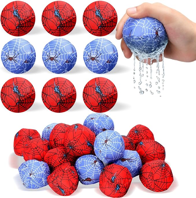 24 Pack Spider Web Party Favors Swimming Pool Balls 2 Inch Reusable Water Balls Bulks Red Blue Cartoon Pool Toys for Kids Beach Party Supplies