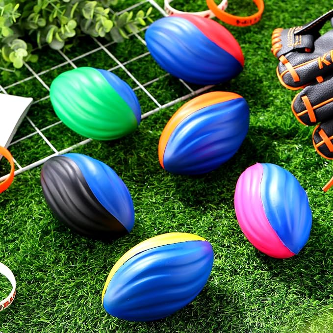 Jerify 12 Pcs Mini Footballs for Kids Spiral Foam Football Bulk 5 Inch Soft Small Waterproof Foam Ball Sports Birthday Toddler Football for Indoor and Outdoor Game(Bright Color)