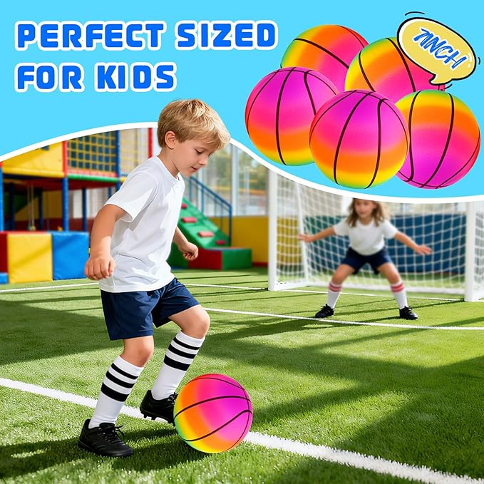 Mini Toy Basketballs Set - 8" Small Balls with Pump, Over The Door Mini Hoop Replacements, Indoor Basketball Toy for Toddlers, Kids, Teenagers, Pool, Yard, Outdoors 5 Pack