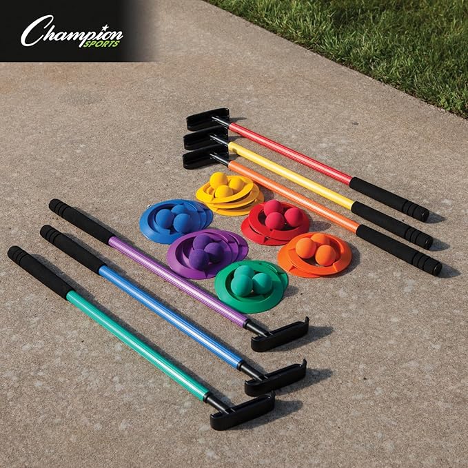 Champion Sports Mini Golf Clubs: Multi Colored Putt Putt Miniature Golfing Set for Kids - 6 Putters 18 Holes & 18 Balls