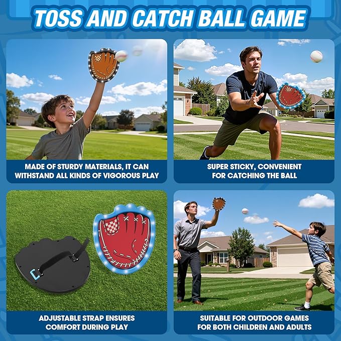 Toss and Catch Ball Game Set, Outdoor Pool Beach Yard Camping Games for Family, Toddler Baseball Birthday Gifts for Boys Girls Ages 3-12 (4 Light Up Paddles & 6 Balls)