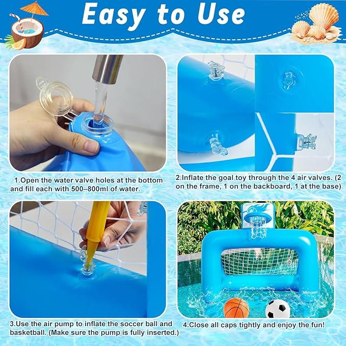 40in Pool Basketball Pool Game Set Inflatable Water Soccer Polo Game 2-in-1 Poolside Floating Summer Swimming Sports Toy for Kids Teens Includes 2 Balls and Pump for Beach Yard Indoor Outdoor